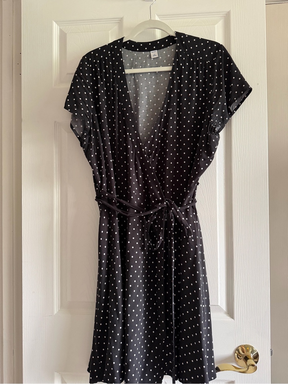 Old navy Black Polka Dot Wrap Midi Dress with Tie Waist